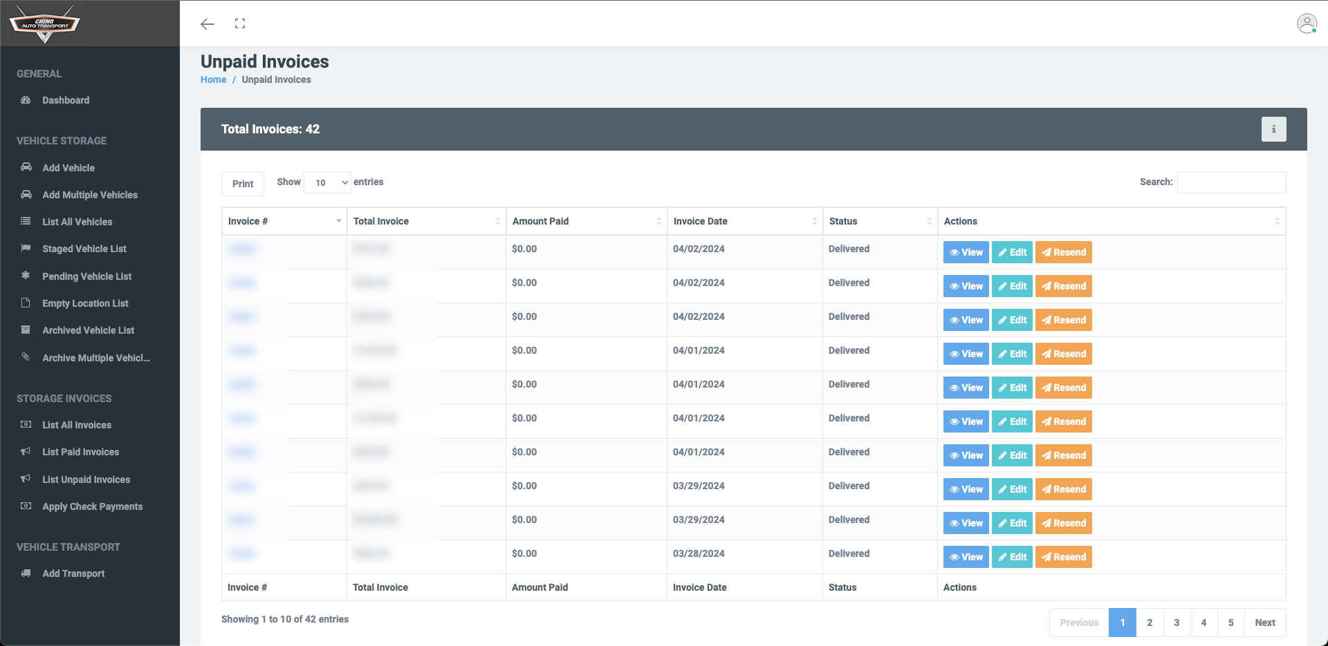 Chino Auto Billing Platform — invoices